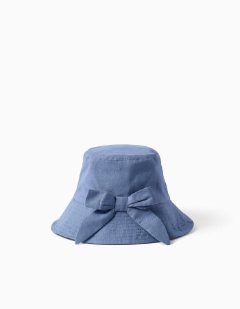 Bucket hat with applied bow for girls, blue