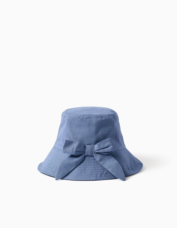 Bucket hat with applied bow for girls, blue