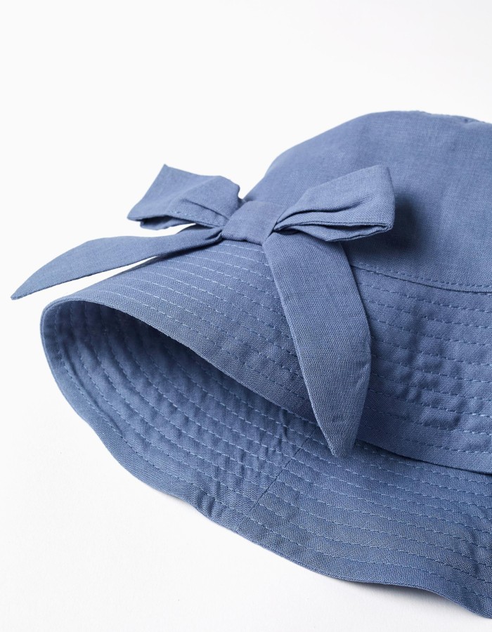 Bucket hat with applied bow for girls, blue