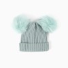 Ribbed knit beanie with pompons for girls, green