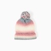 Knitted beanie with gradient effect and pompon for girls, multicolour