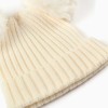 Ribbed knit beanie with pompons for girls, white