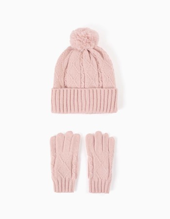 Set beanie gloves, Pink