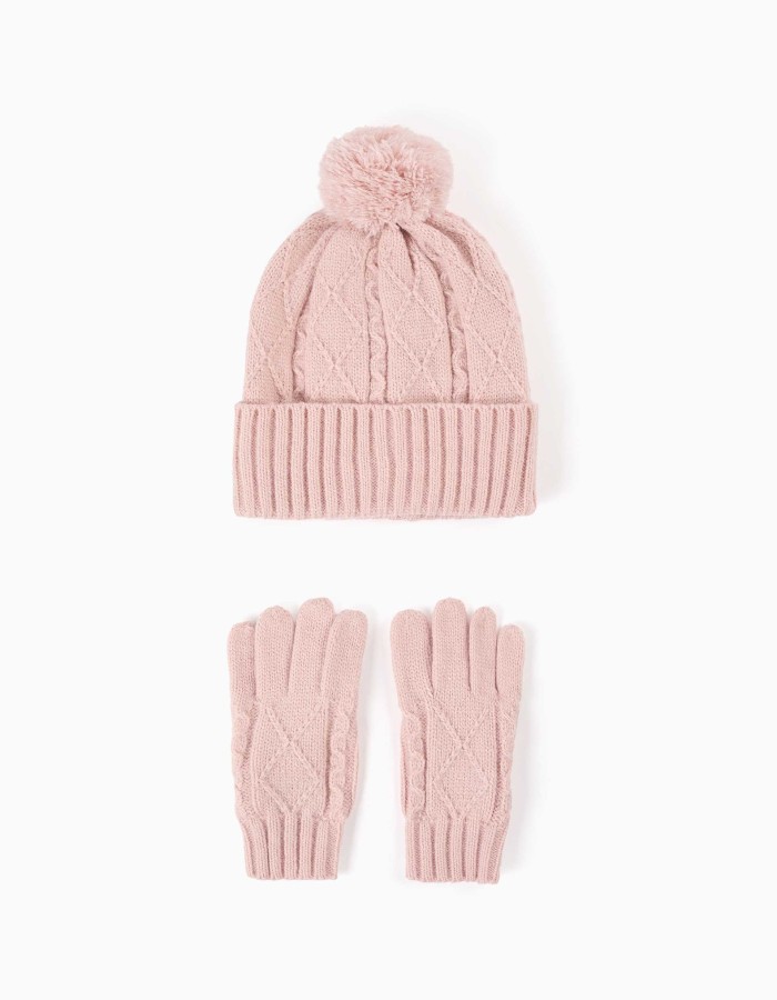 Set beanie gloves, Pink