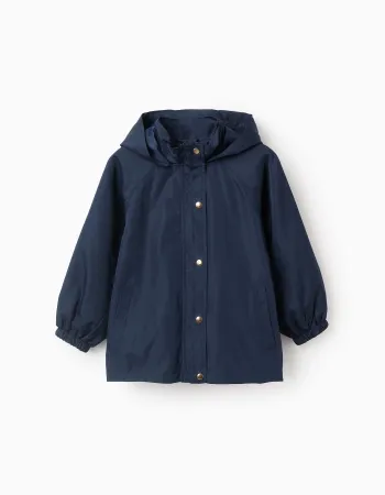 Hooded Windbreaker for Girls, Dark Blue/Gold