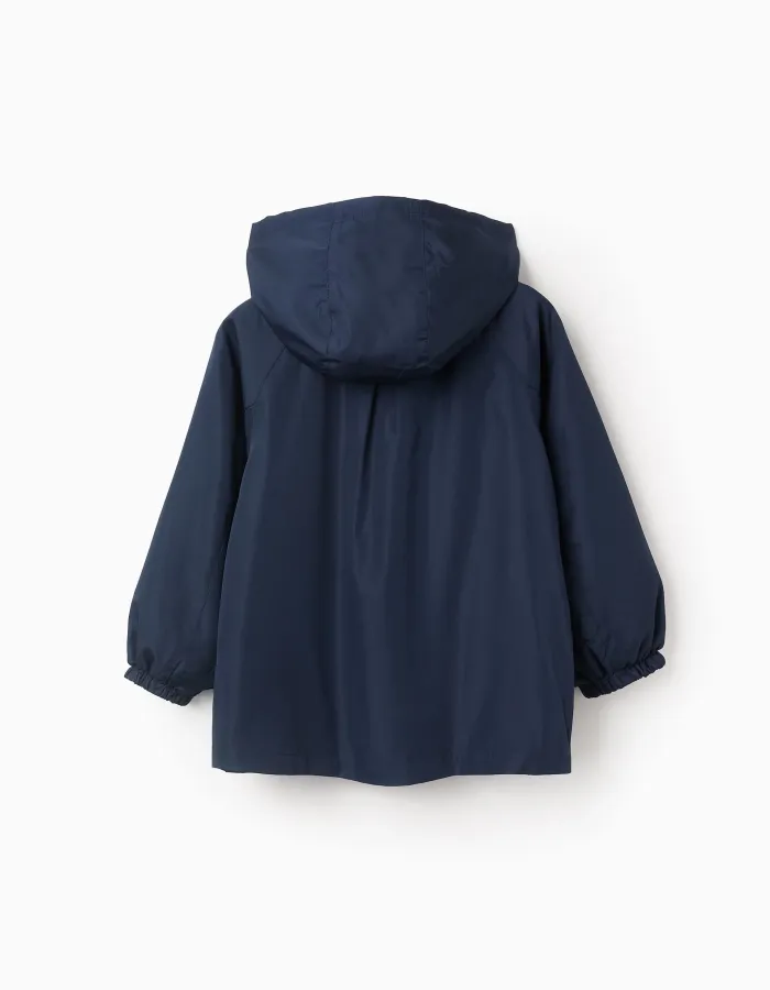 Hooded Windbreaker for Girls, Dark Blue/Gold