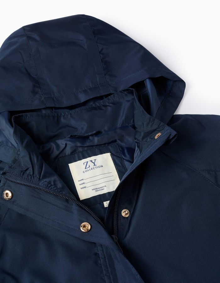 Hooded Windbreaker for Girls, Dark Blue/Gold