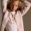 Long knitted jacket with lurex and embroidery for girls, beige/pink