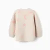 Long knitted jacket with lurex and embroidery for girls, beige/pink