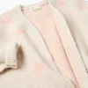 Long knitted jacket with lurex and embroidery for girls, beige/pink