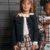 Knit cardigan with ruffled maxi collar for girls, dark blue