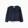 Knit cardigan with ruffled maxi collar for girls, dark blue