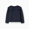 Knit cardigan with ruffled maxi collar for girls, dark blue
