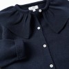 Knit cardigan with ruffled maxi collar for girls, dark blue