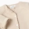 Knitted jacket with wavy ends You&Me for newborn girls, beige