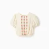 Blouse with balloon sleeves and embroidery for girls, light beige
