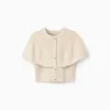 Knitted cardigan with cape sleeves and lurex for girls, beige