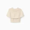 Knitted cardigan with cape sleeves and lurex for girls, beige