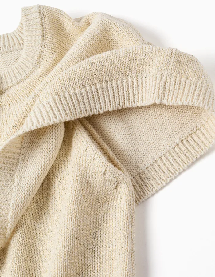 Knitted cardigan with cape sleeves and lurex for girls, beige