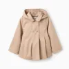Parka with pleats and removable hood for girls, beige