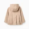 Parka with pleats and removable hood for girls, beige