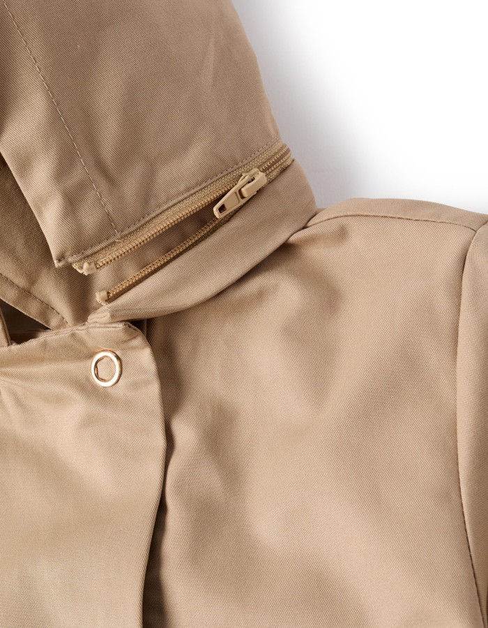 Parka with pleats and removable hood for girls, beige