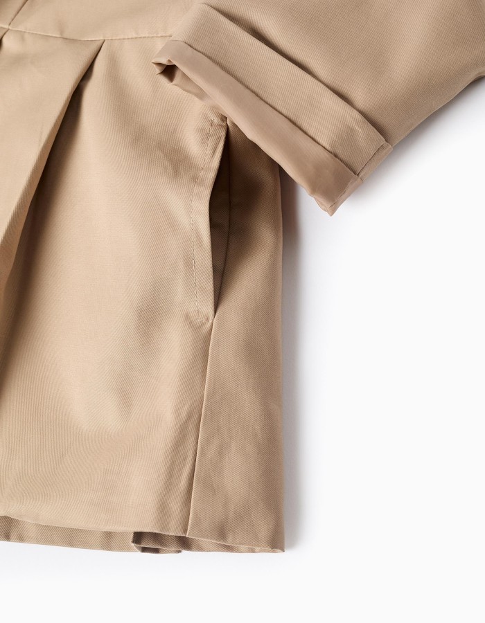 Parka with pleats and removable hood for girls, beige