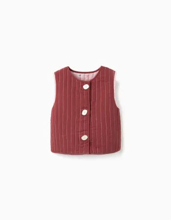 Padded reversible vest with floral motif for girls, pink/brown