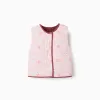 Padded reversible vest with floral motif for girls, pink/brown