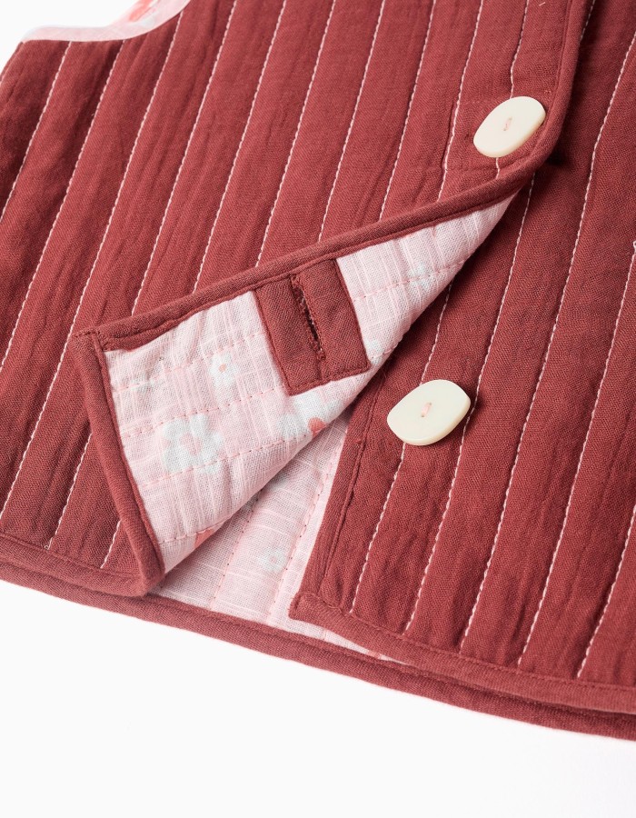 Padded reversible vest with floral motif for girls, pink/brown