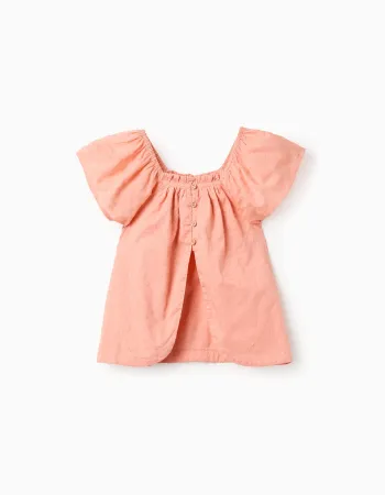 Cotton Swiss dot top with square neck for girls, salmon orange