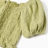 Cotton top in broderie anglaise with balloon sleeves for girls, green