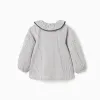 Striped cotton blouse with ruffled collar B&S for girls, white/grey