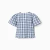 Cotton checked blouse with decorative bows B&S for girls, blue