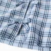 Cotton checked blouse with decorative bows B&S for girls, blue