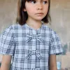 Cotton checked blouse with decorative bows B&S for girls, blue