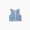 Quilted cotton vest with floral pattern for girls, blue