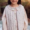 Padded cotton vest with floral motif B&S for girls, beige/green
