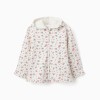 Hooded fleece jacket with floral pattern for girls, white