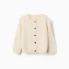 Knitted cardigan with embroidered flowers for girls, white