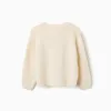 Knitted cardigan with embroidered flowers for girls, white