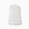 Hooded puffer vest with floral pattern for girls, white