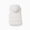Hooded puffer vest with floral pattern for girls, white