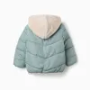 Hooded puffer jacket with plush lining for girls, light green