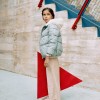 Hooded puffer jacket with plush lining for girls, light green