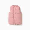 Puffer vest with polar fleece lining and ruffles for girls, pink