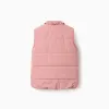Puffer vest with polar fleece lining and ruffles for girls, pink