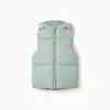 Hooded quilted vest with polar fleece lining for girls, light green