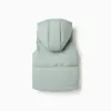 Hooded quilted vest with polar fleece lining for girls, light green