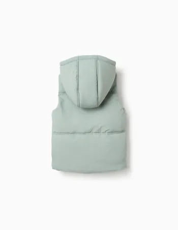 Hooded quilted vest with polar fleece lining for girls, light green